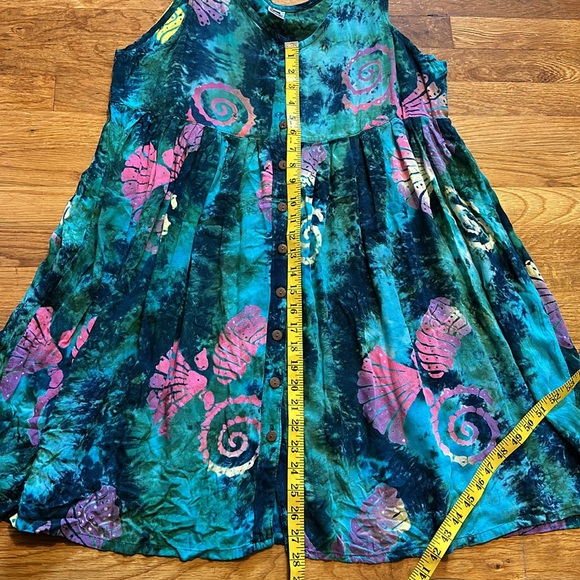 Vintage Inspired 90s Print Tie-Dye Green Pink Seashell Mini Dress Size Large - Picture 6 of 9